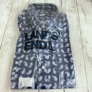 Lands' End Men's NWT Paisley Dress Shirt Traditional Fit Blue White Size S